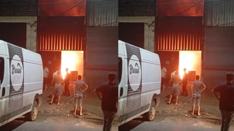 Incêndio de grandes proporções destrói fábrica de pães na noite de domingo em Cuiabá; vídeo