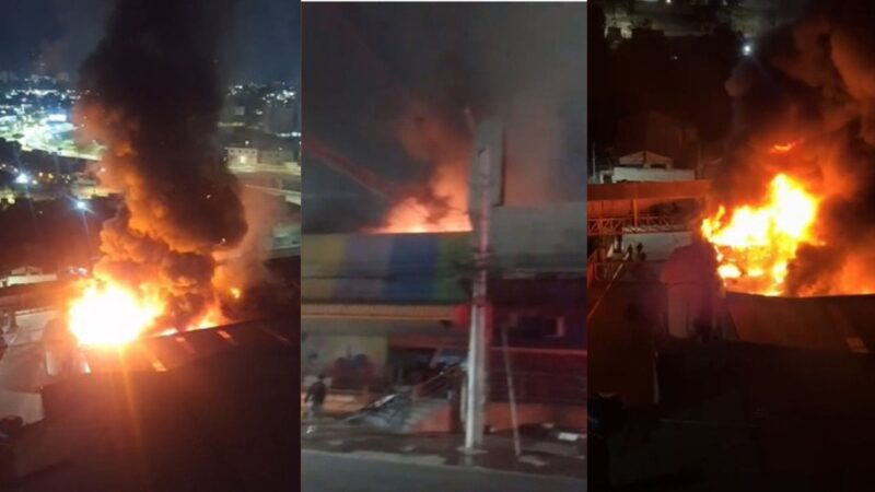 Incêndio de grandes proporções atinge lojas de festas e suplementos em Cuiabá